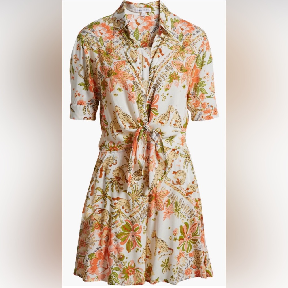 Poupette St. Barth Bettina Print Tie Front Romper-Dress NWT Large w/pockets! - Picture 5 of 8